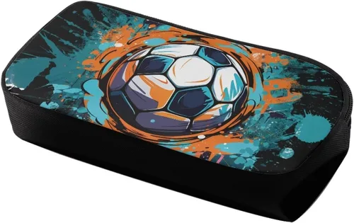 Vista 3 de COEQINE Estuches escolares para niños, con patrón de fútbol, para escuela secundaria, organizador de lápices de gran capacidad con cremallera