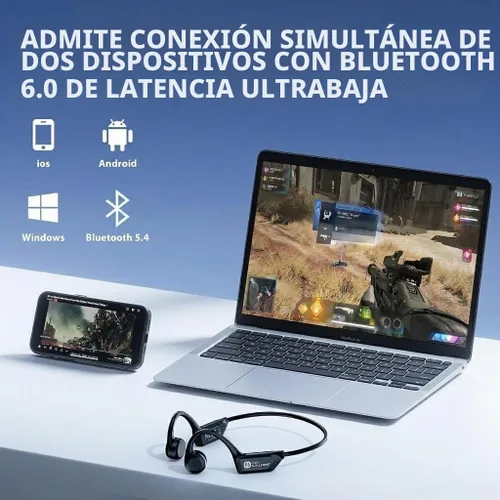 Vista 6 de Auriculares de conducción ósea Auriculares de oído abierto Auriculares Negro clásico