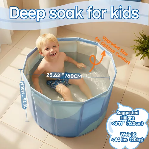 Vista 2 de WAVYEASE® Bañera portátil mejorada para niños pequeños, bañera plegable de inmersión profunda para niños, instalación de un segundo, fácil