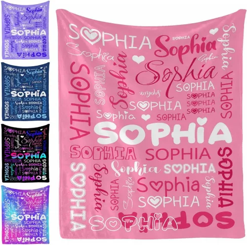 Vista 14 de Manta personalizada, 20 colores para niño y niña, manta con nombre personalizado para niños y adultos, manta de Navidad para niños y niñas