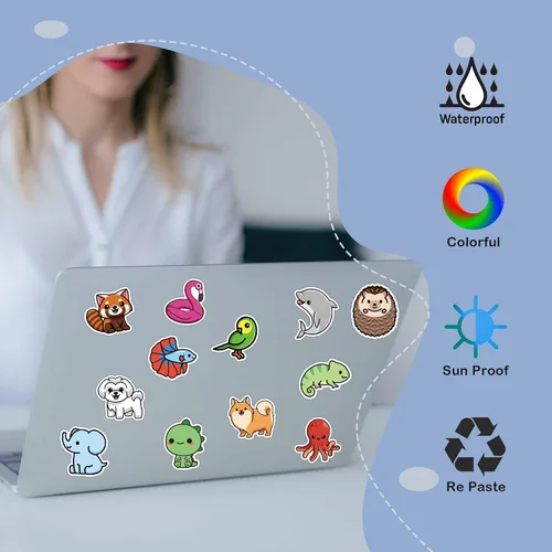 Vista 2 de 200 calcomanías impermeables de animales lindos para adolescentes calcomanías impermeables para laptop botella de agua monopatín motocicleta