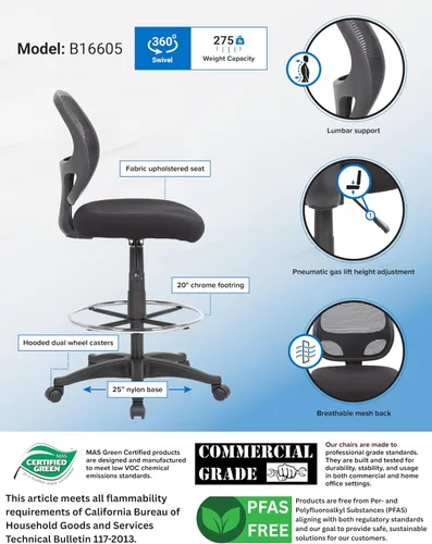 Vista 7 de Boss Office Products Taburete de malla de grado comercial, negro