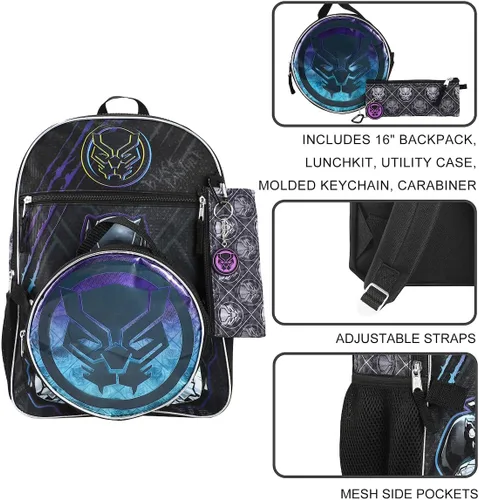 Vista 6 de BIOWORLD Black Panther - Juego de mochila de 5 piezas (niño grande), morado, talla única