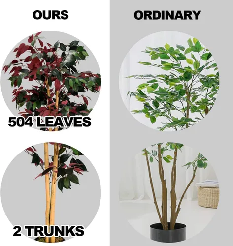 Vista 2 de Paquete de 2 ficus artificiales de 4 pies para decoración de interiores y exteriores
