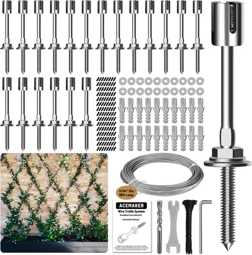 Vista 16 de Enrejado de alambre para plantas trepadoras al aire libre, kit de 12 enrejados de pared para cuerdas de alambre de 5/64" (2mm), sistema