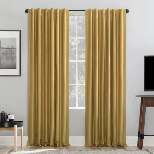 Vista 17 de Sun Zero Greyson - Valance de cortina con pestaña trasera de seda de dupioni de imitación con borlas de cuentas y aislamiento térmico total opaco