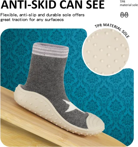 Vista 4 de Zapatos de calcetín para bebés y niños, suela de goma antideslizante, ligeras, elásticas, para el primer paseo, para recién nacidos, zapatos