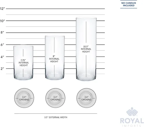 Vista 6 de Royal Imports Jarrones Cilíndricos de Vidrio para Centros de Mesa – Juego de 3 Jarrones Hurricane Transparentes para Bodas, Decoración de Mesa