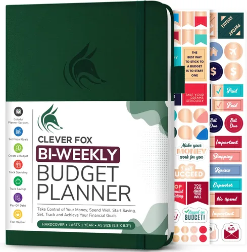 Vista 12 de Clever Fox Planificador de presupuesto bi semanal - Libro organizador financiero sin fecha - Rastreador de gastos, cuaderno de presupuestos y Negro