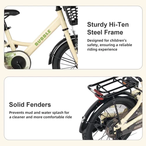 Vista 5 de Glerc Bicicleta de burbujas para niños, bicicleta para niños de 12 a 16 pulgadas, para niños de 2 a 8 años, bicicleta para niños con cesta y ruedas