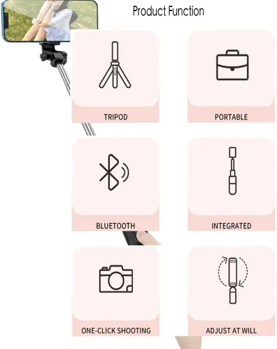 Vista 8 de Trípode de teléfono de 28 pulgadas y trípode de viaje para selfies de iPhone, con soporte para teléfono con rotación de 360° Selfie Stick extensible