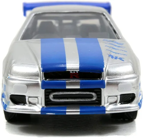 Vista 5 de Jada Toys Fast & Furious 1:55 Brian's 2002 Nissan GT-R R34 Build N' Collect Kit de modelo fundido a presión, juguetes para niños y adultos