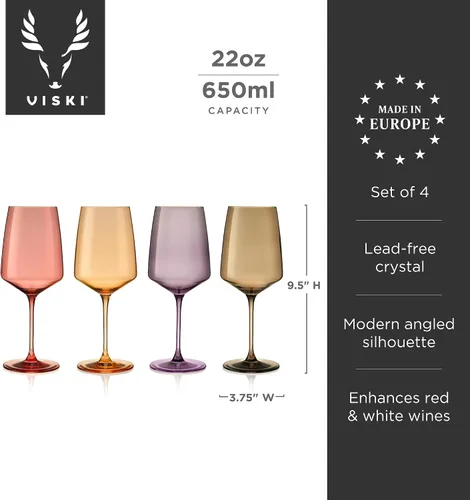 Vista 3 de Viski Reserve Nouveau - Copas de vino coloridas, cristalería de cristal para vinos tintos y blancos, vasos con tallo para regalos de boda