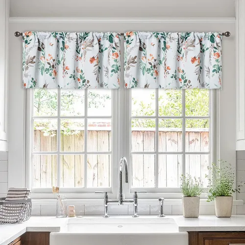Vista 15 de MYSKY HOME Cortinas florales para puerta francesa de 40 pulgadas de largo, juego de 2 cortinas opacas de privacidad con bolsillo para barra A-verde