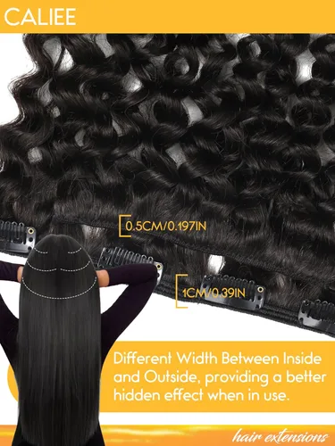 Vista 4 de Caliee - Extensiones de cabello rizado con clip 3B 3C Jerry, extensiones de clip de cabello rizado 14 pulgadas 1B color natural, extensiones