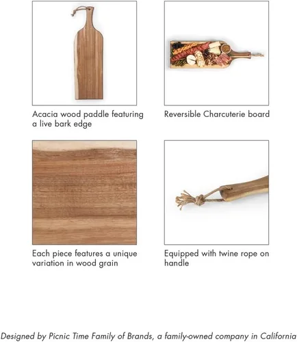 Vista 6 de PICNIC TIME NCAA Texas A&M Aggies Artisan - Tabla de embutidos de acacia de 24 pulgadas con borde de madera cruda, tabla de queso, plato