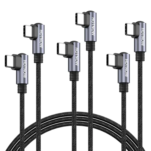 Vista 15 de Cable USB C a USB C en ángulo recto de 0.5 pies, paquete de 3 cables de carga corta USB C de 6 pulgadas, cables de carga rápida de 65 W para iPhone