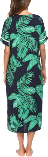 Vista 3 de Ekouaer Camisón de manga corta de algodón con bolsillos para mujer