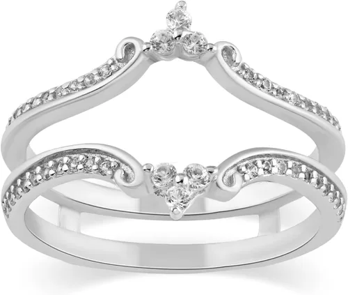 Vista 6 de Juego de anillos nupciales de zafiro azul creado y zafiro blanco creado para mujer, plata de ley 925, anillo potenciador de anillo para novia