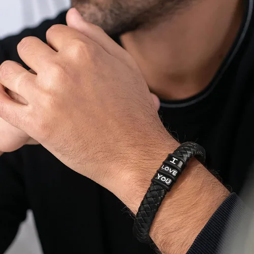 Vista 3 de SheCare Pulseras para hombre, regalos para hombres, pulseras de cuero para regalos del día del padre, pulseras trenzadas negras para hombre, novio