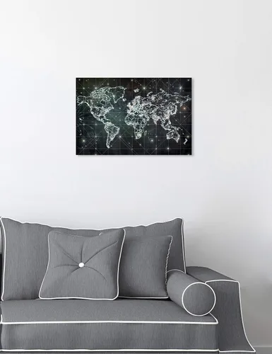 Vista 5 de The Oliver Gal Artist Co. Lienzo decorativo para pared, diseño de banderas, diseño de galaxia de Mapamundi, decoración del hogar, 15 x 10 pulgadas