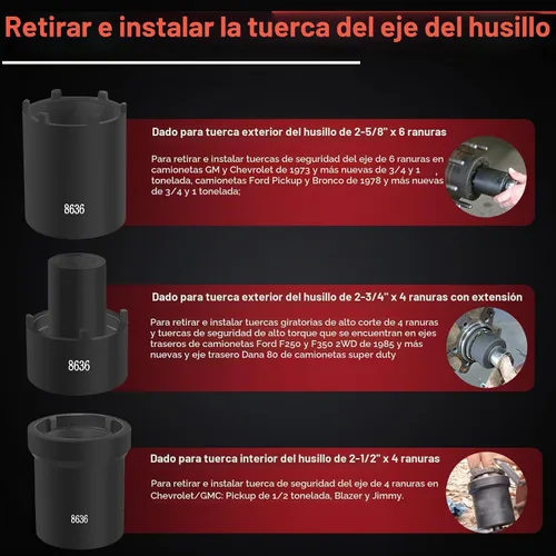 Vista 5 de Kit de Herramientas de Llaves de Tuerca de Husillo 5 Piezas Juego de Llaves de Tuerca de Bloqueo de Cubo de Eje 1/2" Drive Extractor Instalador