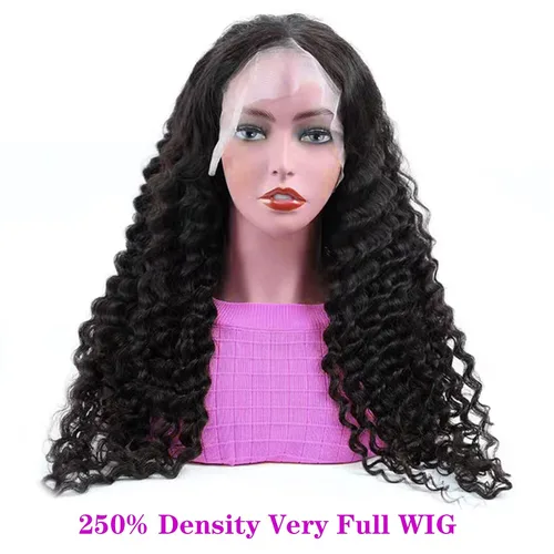 Vista 2 de 13x4 Pelucas de encaje frontal de cabello humano de ondas profundas con densidad del 250%, pelucas de encaje frontal rizadas profundamente