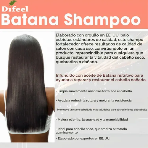 Vista 5 de Difeel Batana Shampoo 12 onzas – Champú fortalecedor sin sulfato para un cabello más grueso, más suave y manejable