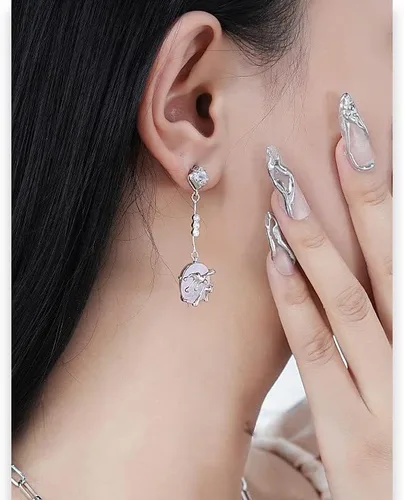 Vista 4 de Aretes de plata de ley 925 hipoalergénicos de color rosa intenso para mujer, joyería de moda