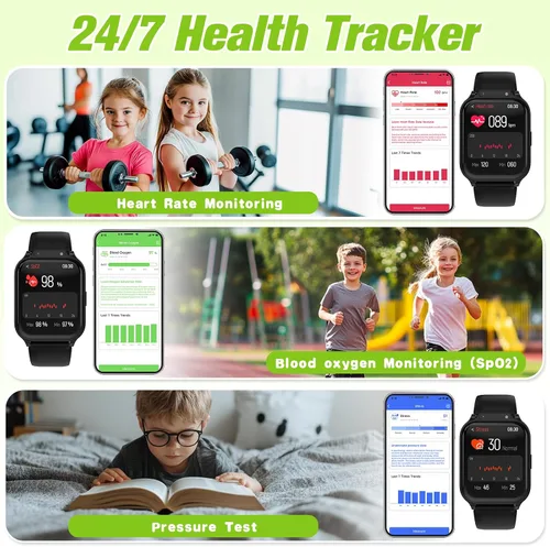 Vista 2 de Reloj inteligente para niños de 1.85 pulgadas con rastreador de fitness, monitor de sueño, más de 22/100 modos deportivos, esfera de bricolaje, IP68