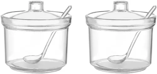 Vista 9 de Clean Acrylic Sugar Bowl - Tarro de especias con tapa y cuchara 1 pieza.