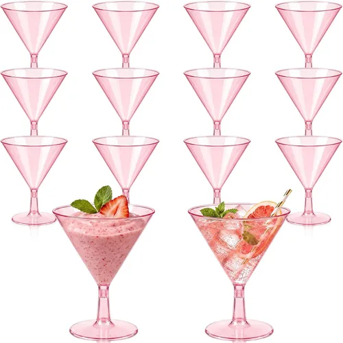 Vista 8 de Yinkin 12 Piezas Vasos de Martini de Plástico de 2 oz Desechables Transparentes para Cóctel Postre Parfait Vasos Irrompibles Mini Copas de Martini