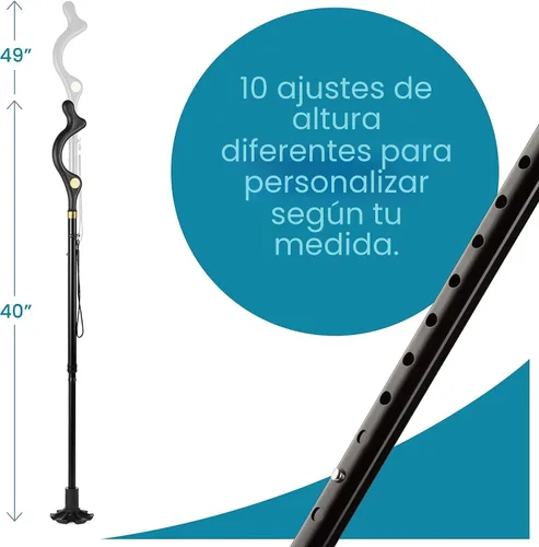 Vista 4 de Bastón para caminar para hombres y mujeres - Bastón especial de equilibrio con 10 alturas ajustables - Autoportante, plegable, portátil, plegable