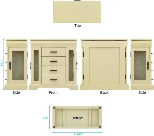 Vista 4 de RR ROUND RICH DESIGN Joyero organizador de madera maciza con 4 cajones y 2 gabinetes