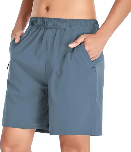 Vista 2 de Selovzz Pantalones cortos de gimnasio para hombre, de secado rápido, para correr, entrenamiento o entrenamiento casual, con bolsillos con cremallera