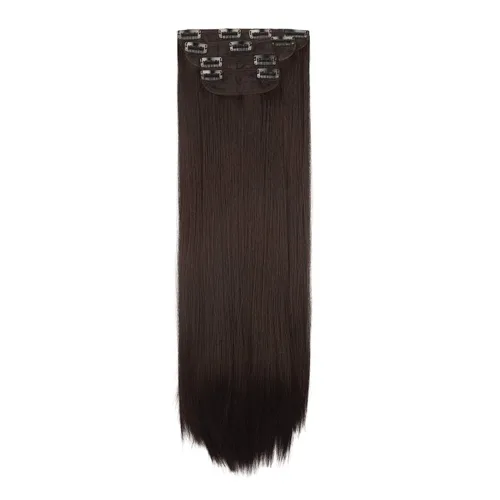 Vista 44 de REECHO - Juego de 4 extensiones de cabello sintético con clip de 12 pulgadas, 14 pulgadas y 16 pulgadas, lacio, largo y grueso, marrón oscuro
