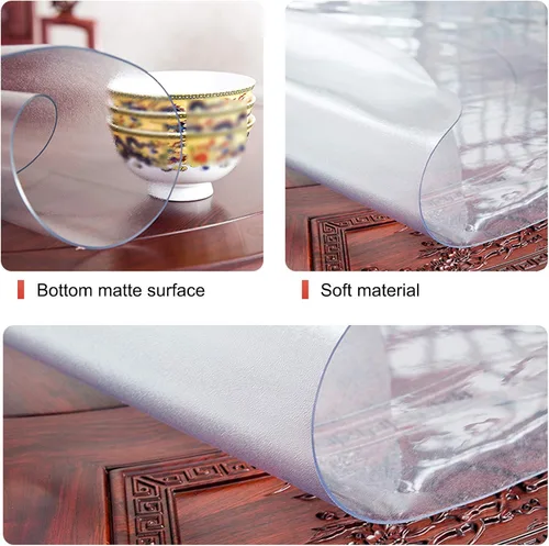 Vista 3 de Manteles de PVC transparente esmerilado, protector de mesa, resistente al agua y al aceite, protector de escritorio de 0.079 pulgadas de grosor