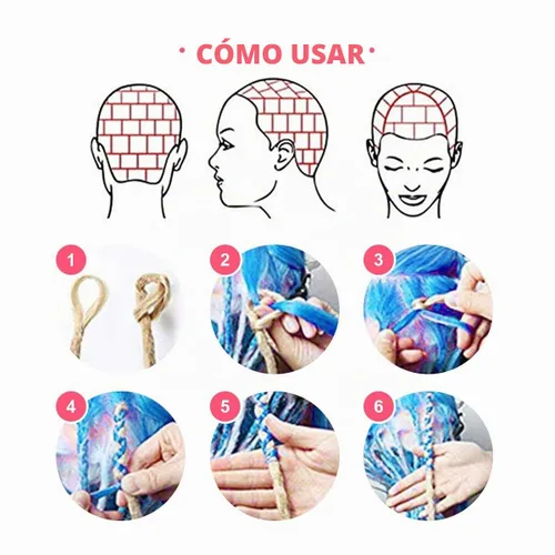 Vista 7 de Kraler Extensiones de Rastas Azules, Extensiones de Rastas Sintéticas de Ganchillo de 22", 100% Hechas a Mano, Rastas de Una Sola Punta, Delgadas