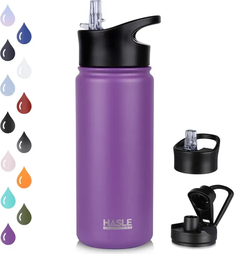 Vista 13 de HASLE OUTFITTERS Botella de agua aislada de 16 onzas para niños, botella de agua de acero inoxidable de doble pared al vacío, a prueba de fugas