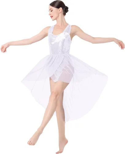 Vista 7 de IBAKOM Disfraces de danza lírica para mujer, lentejuelas brillantes, vestido de baile contemporáneo, disfraz de baile de salón para adultos