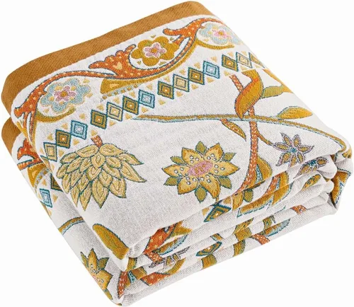 Vista 22 de Manta bohemia de muselina de algodón tejida con flores decorativas de 50 x A-verde