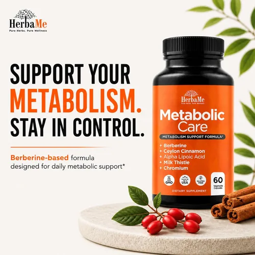 Vista 2 de HerbaMe Suplemento de berberina con canela de Ceilán, cromo, ácido alfa lipoico, cuidado metabólico apoya el metabolismo y la salud cardiovascular