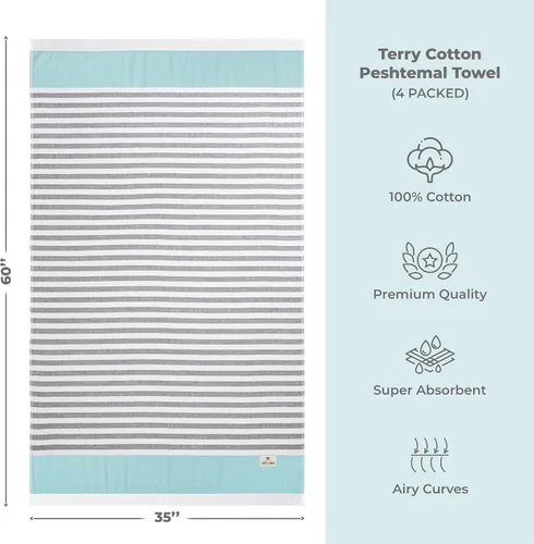 Vista 4 de American Soft Linen Toallas de playa peshtemal turcas 100% algodón, tamaño 35 x 60 pulgadas, paquete de 4 toallas de natación para toallas de playa