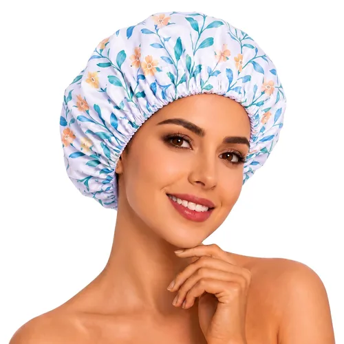 Vista 13 de Aquior Gorro de ducha grande reutilizable impermeable para mujeres, gorro de ducha para cabello largo y grueso, para todas las longitudes de Verde