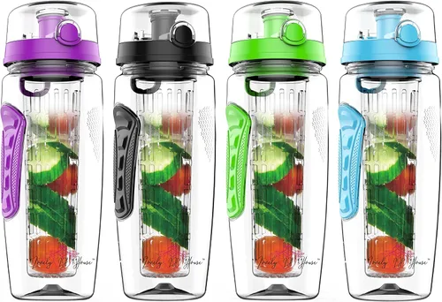 Vista 2 de Botella de agua con infusor de frutas de 32 onzas: Infusión de agua saborizada y té para hidratación, recipiente deportivo con batido de proteínas