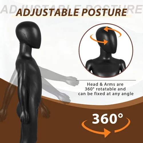 Vista 3 de Child Full Body Mannequin 43.3 Inch Sewing Dress Model Stand Realistic Display Manikin with Adjustable Posture, Turnable Head, Flexible Limbs, Black