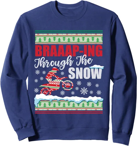 Vista 4 de Braaap Through The Snow - Sudadera fea de Navidad de motocross, Negro, S