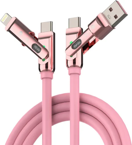 Vista 21 de Cable de carga rápida 4 en 1 de 240 W, negro, 3.3 pies Funda de transporte, USB-A y USB-C a USB-C/Lightning, para iPhone 17/16/15/14, MacBook