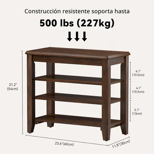 Vista 3 de Taitiy Banco de zapatos con estantes ajustables de 3 niveles para entrada