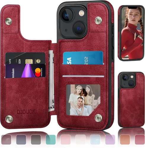 Vista 12 de DJDUCK Funda diseñada para iPhone 13 con tarjetero y cierre magnético, protección de cuero con bloqueo RFID, a prueba de golpes, para mujeres
